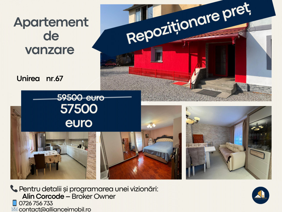  Repoziționare preț | Ap. 2 camere – Unirea, Bistrița