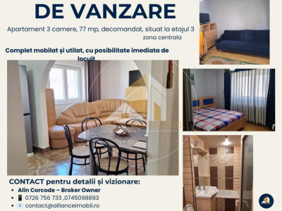 APARTAMENT 3 CAMERE DE VANZARE , DECOMANDAT , ZONA CENTRALA 